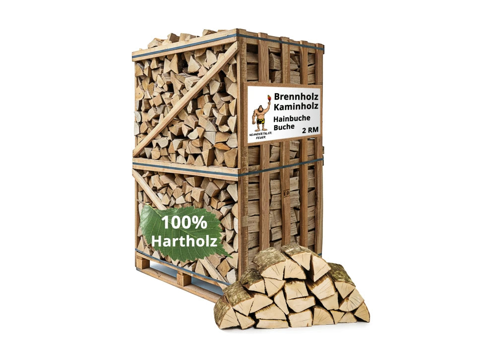 8 Packungen Hainbuchen-Brennholz, 2 RM, 33 cm Karton - GLUTHAUS