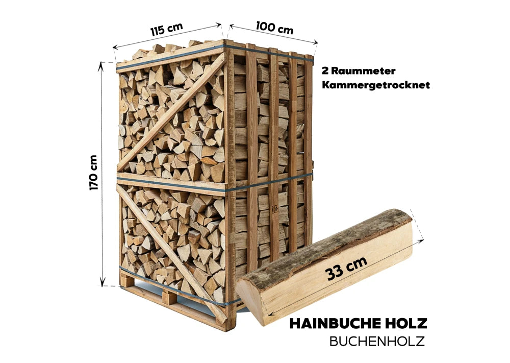 8 Packungen Hainbuchen-Brennholz, 2 RM, 33 cm Karton - GLUTHAUS