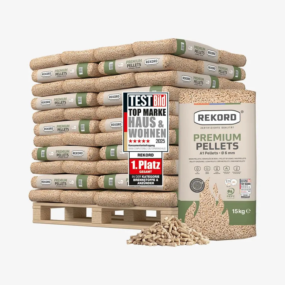 6er-Packung Premium REKORD Pellets A1, Sackware auf Palette (66 x 15 kg) - GLUTHAUS