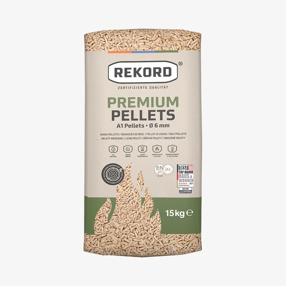 6er-Packung Premium REKORD Pellets A1, Sackware auf Palette (66 x 15 kg) - GLUTHAUS